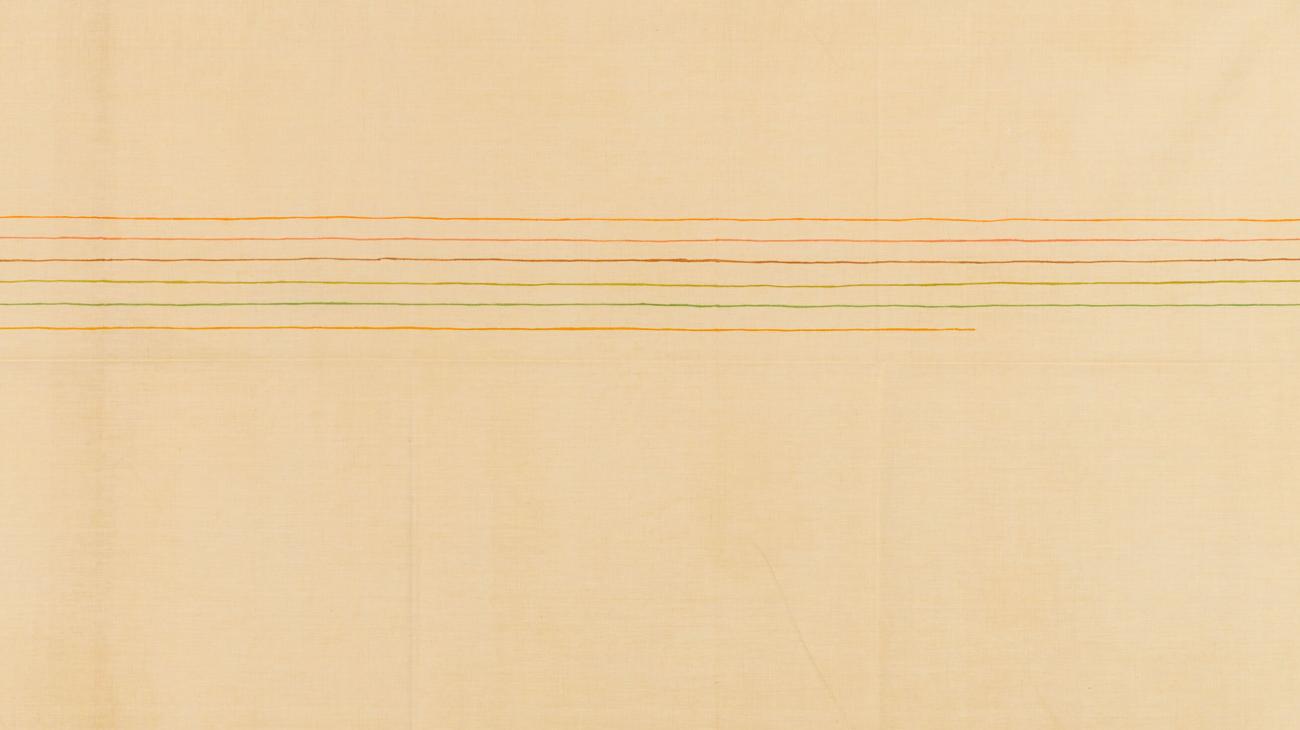 Giorgio Griffa, Linee orizzontali, 1974, 119 x 285 cm, acrilico su tela - dettaglio