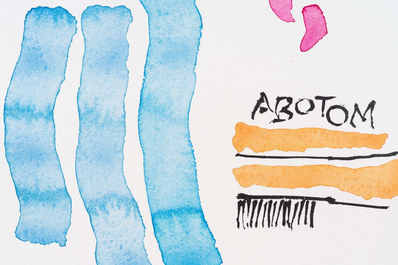Giorgio Griffa, Abotom, 2018, watercolor and India ink on paper (detail)—photo by Federico Rizzo